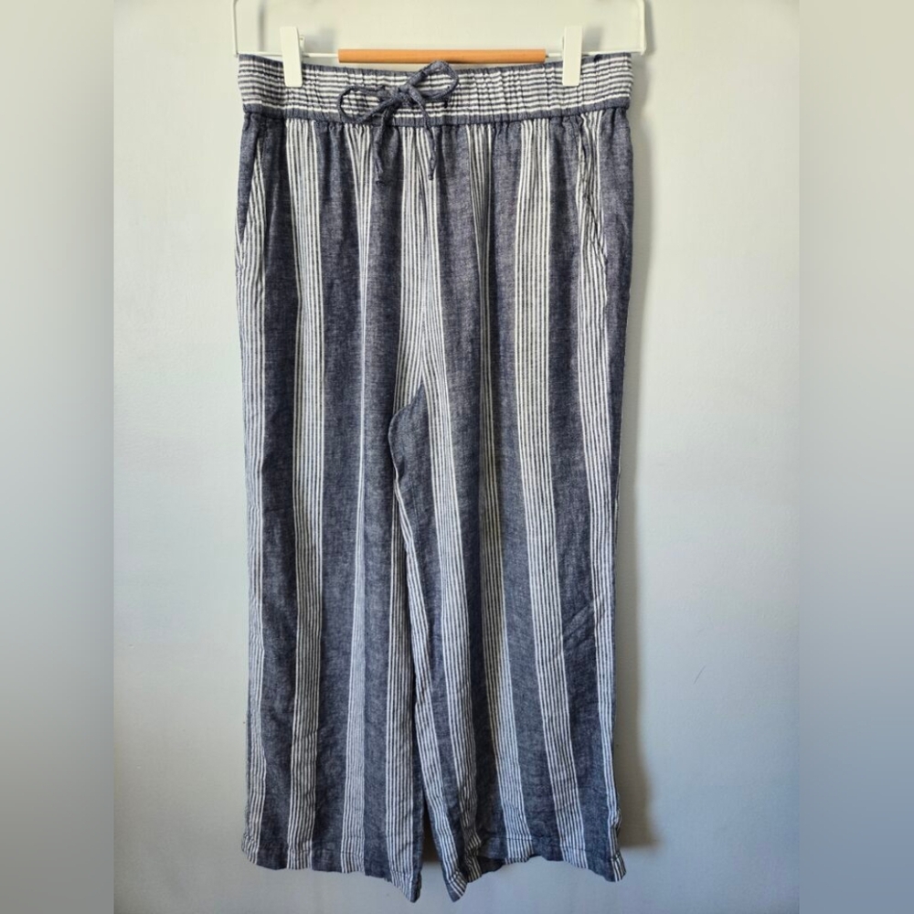 GEORGE Striped Blue and White Wide Leg Linen Blend Pants